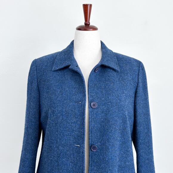 Lands' End Blue 100% Wool Collared Button Front Jacket Coat - Picture 4 of 9